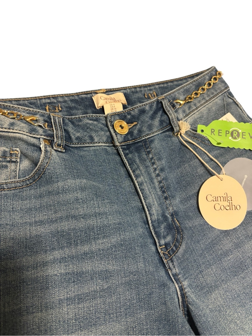 NWT Rare Y2K Camila Coelho Women's Skinny Bootcut Jeans with Gold Chains Size 6